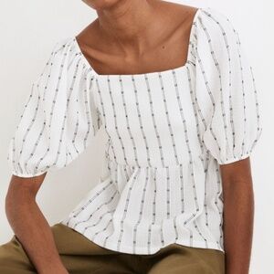Madewell White Black‎ Puff Sleeve Empire Top Sz 2X